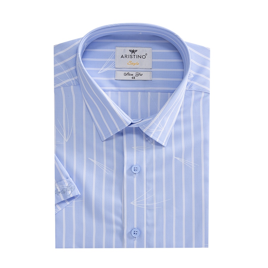 Áo sơ mi nam ngắn tay ARISTINO phom Slim fit vừa vặn, họa tiết xanh kẻ trắng trẻ trung, thời thượng - ASS337S2