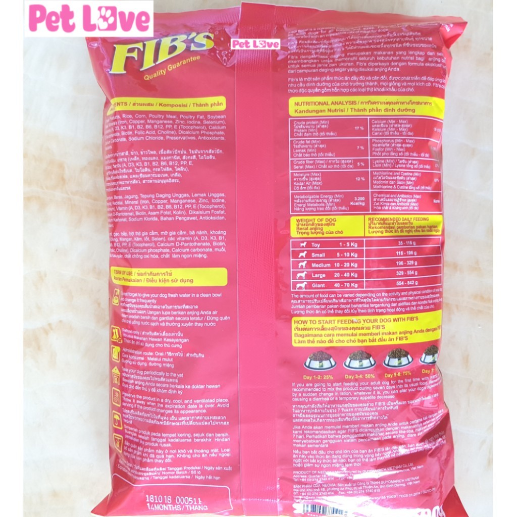 COMBO 7 FIB'S thức ăn hạt cho chó lớn (7 x 400g/ gói = 2,8kg)