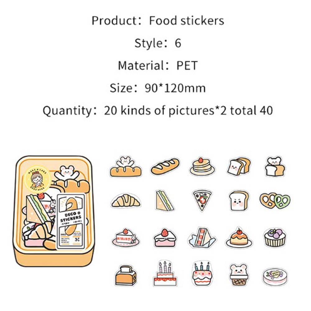 Bộ 40 miếng dán trang trí hình thức ăn dễ thương DIY 2LIFE