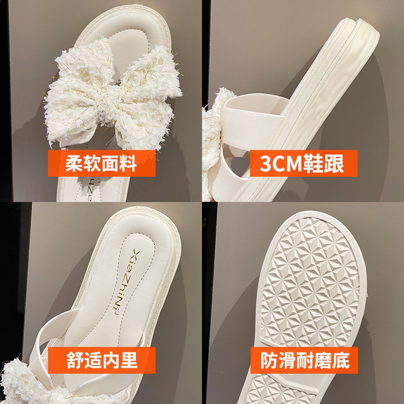 Giày Sandal Đế Mềm Chống Trượt Đính Nơ Phong Cách Pháp