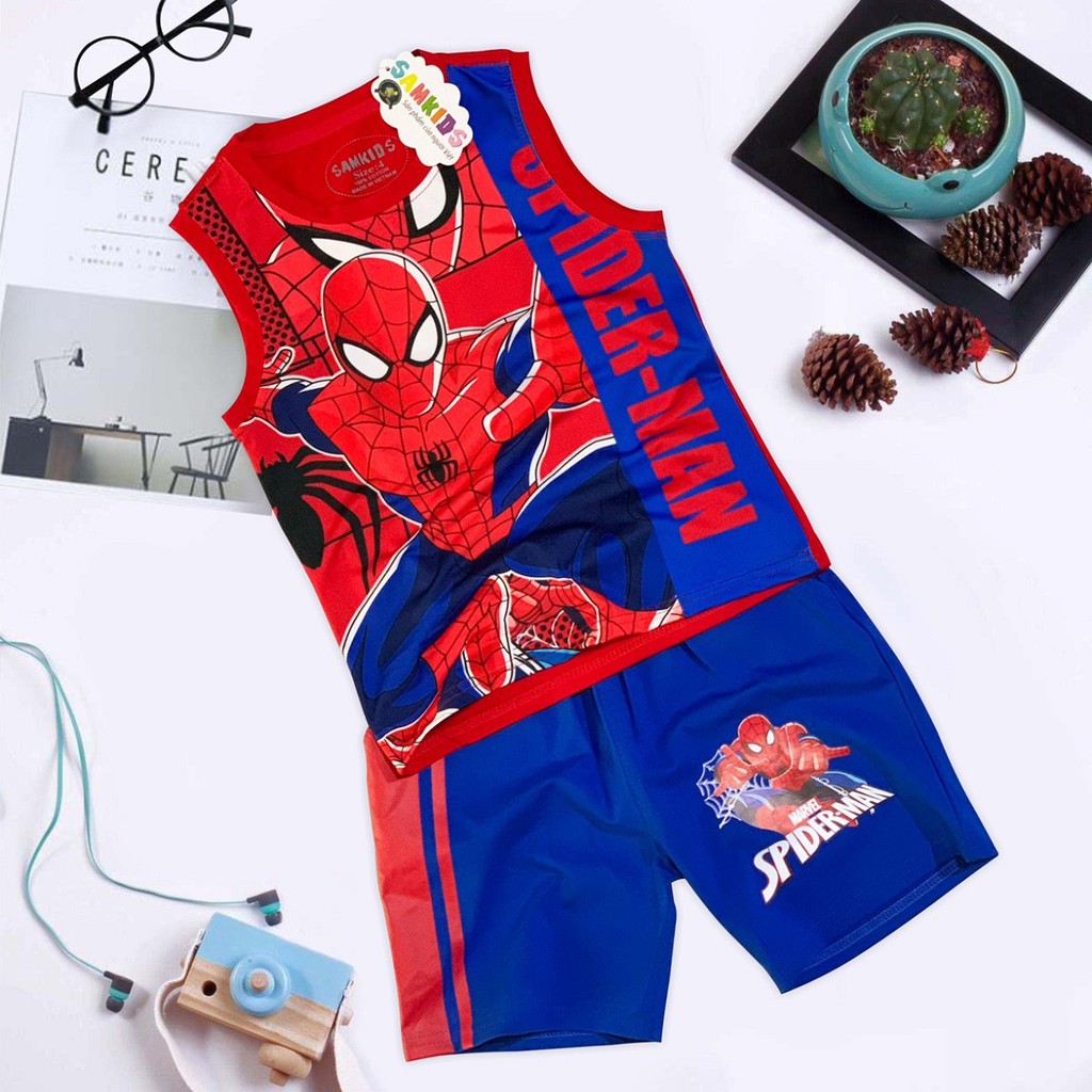 Bộ quần áo siêu nhân người nhện - Đồ bộ siêu nhân sát nách bé trai SN01