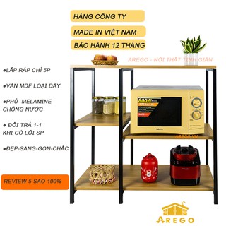 Kệ lò vi sóng, kệ nhà bếp 3 tầng Arego, khung sắt sơn tĩnh điện, mặt ván phủ melamine chống nước