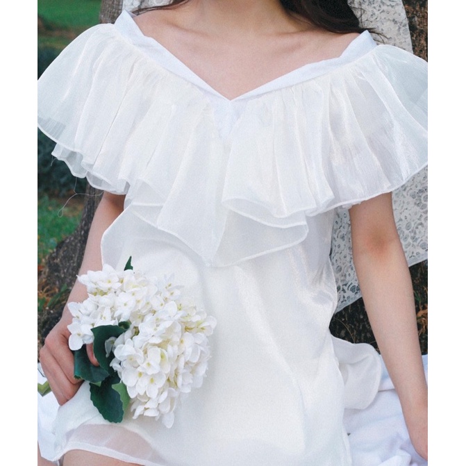 Set đầm dài phồng vai xẻ tà