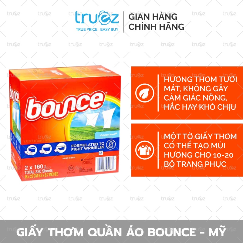 Giấy Thơm Quần Áo BOUNCE [Mỹ] Giấy Làm Mềm Vải Phẳng Quần Áo bán tách lẻ tiện sử dụng [Chính hãng]