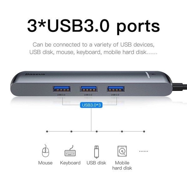 Hub chuyển Baseus Mechanical Eye 6 in 1 Smart Hub cho Smartphone/ Laptop/ Macbook (Type-C to 3x USB 3.0, HDMI 4K, LAN..)