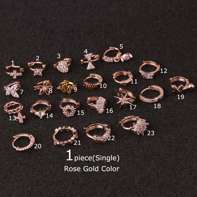 Khuyên tai đồng đính đá Zircon nhiều kiểu dáng đường kính 5mm
