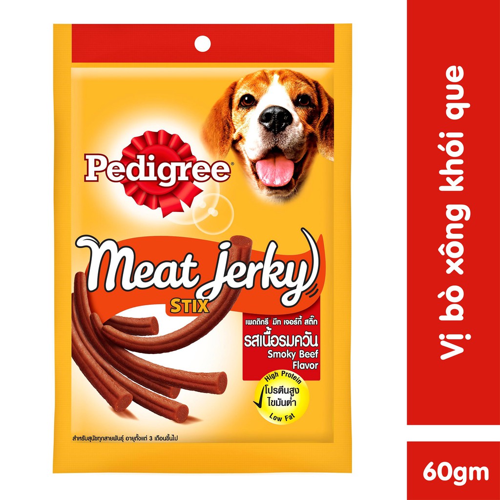 Thức ăn vặt cho chó Pedigree Meat Jerky vị bò xông khói dạng que 60g
