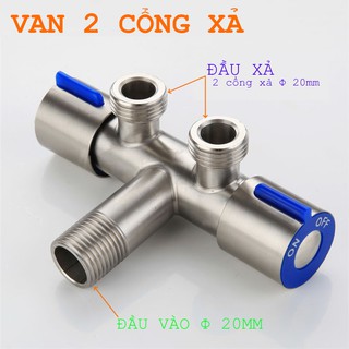 Van khóa nước - Van nước 2 đầu ra Inox 304 Đường kính lắp đặt 20mm