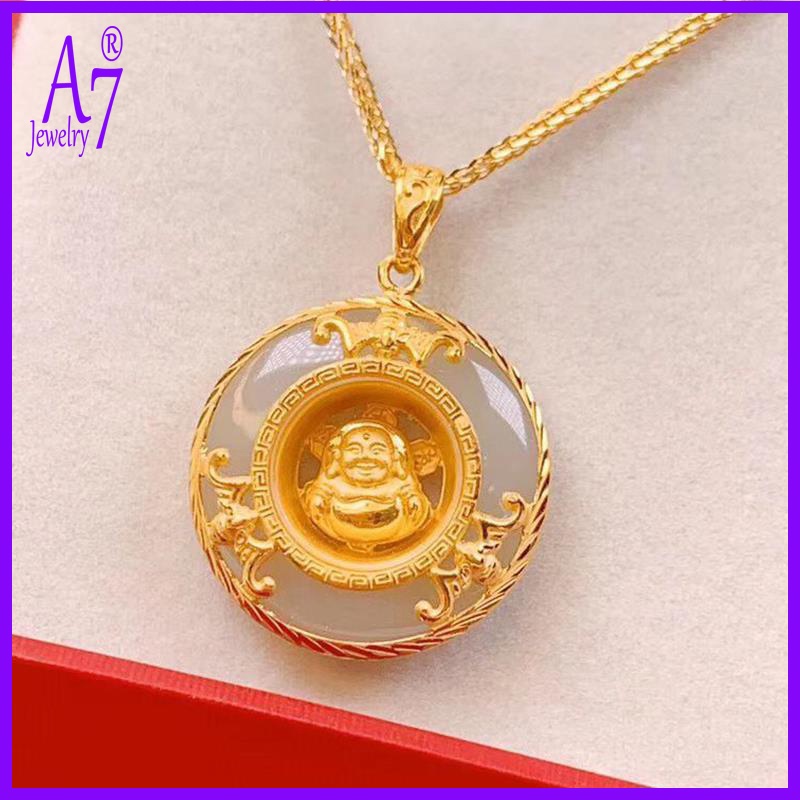 Dây Chuyền Mặt Ngọc Bích Trắng 18K Khắc Hình Phật Tổ Phong Cách Retro Dành Cho Cả Nam Và Nữ