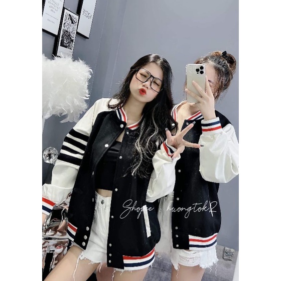 Áo khoác bomber Thom viền tay 2 màu Đen - Xám mẫu hot 2022 HARIQUEEN