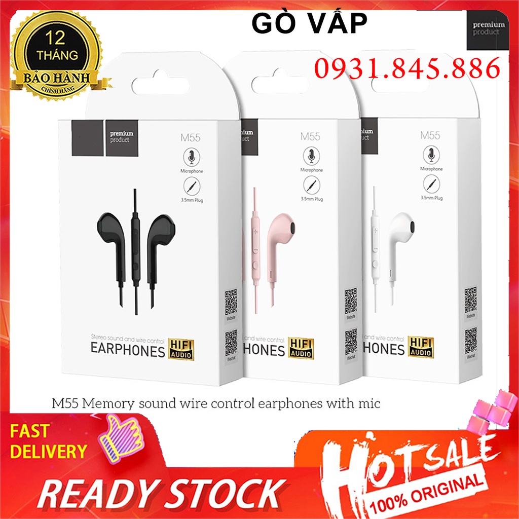 ⚡NowShtáo⚡ TAI NGHE ÂM THANH HAY HOCO M55 NHÉT TAI DÂY CÓ MIC JACK 3.5mm cho ĐT táo Android-H2N