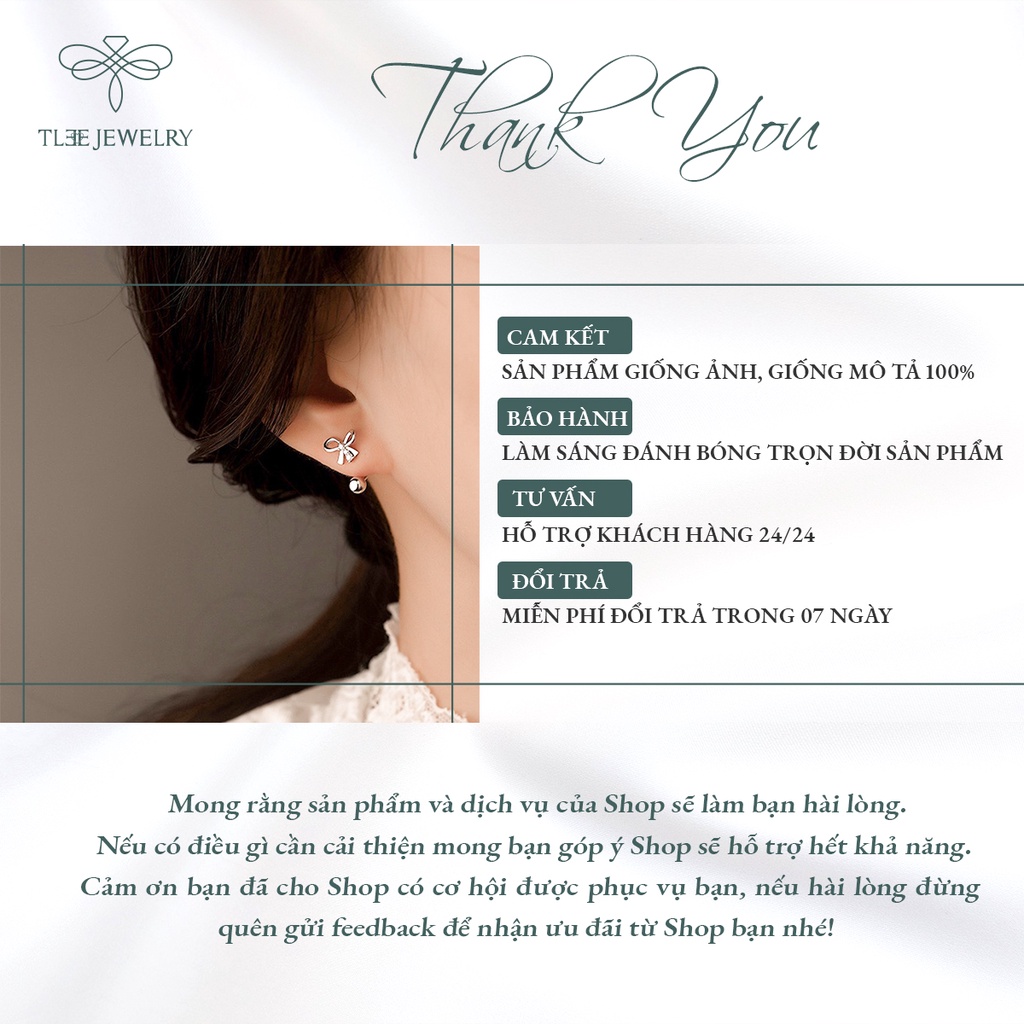 Khuyên tai bạc nữ TLEE nơ cong chốt vặn đính đá sang trọng NCJ B0103