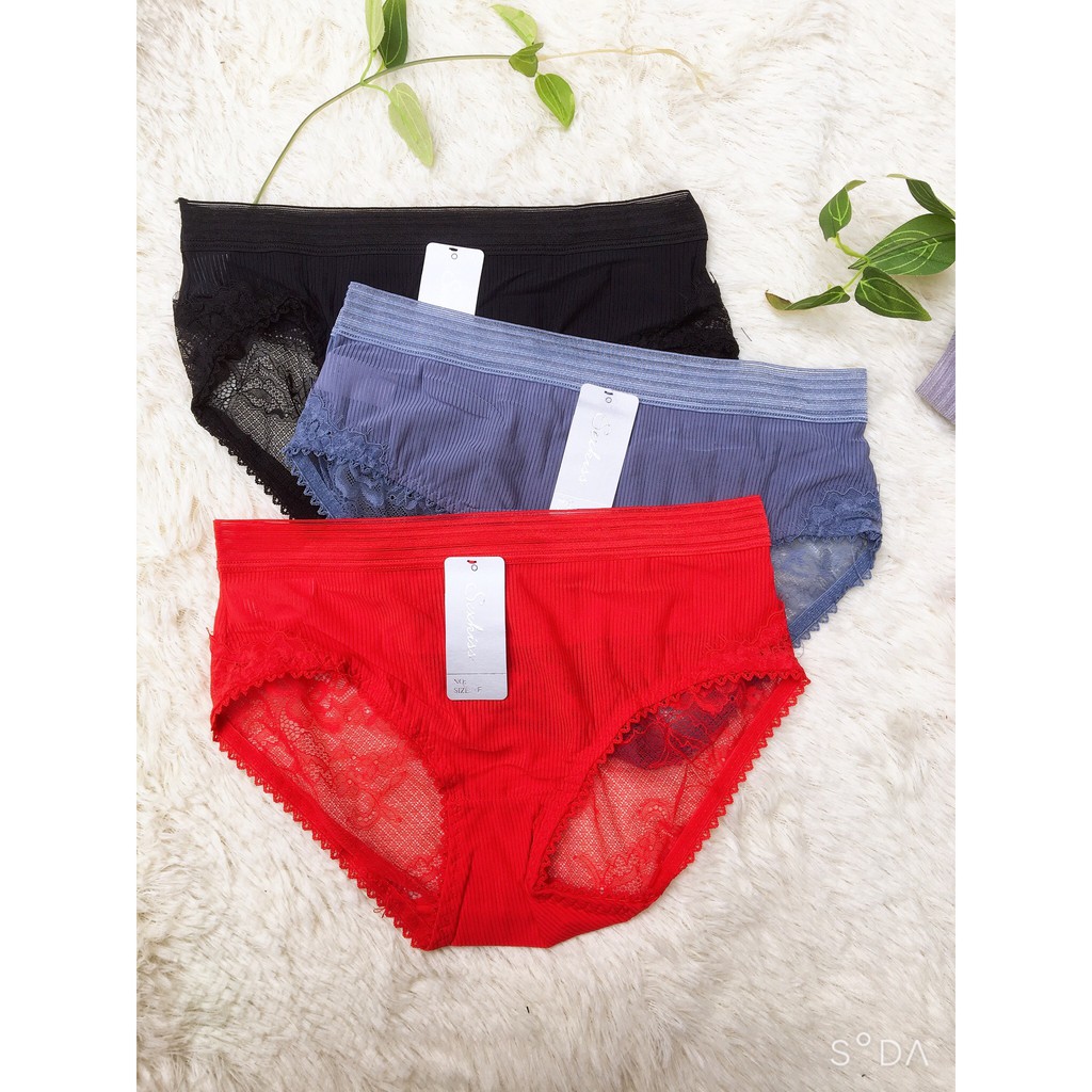 Sỉ 10 Quần Lót Nữ Chất Run Lạnh Phối Ren Cao Cấp 1901 Size&lt;55kg