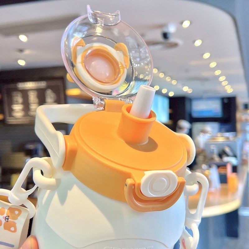 Bình Nước Giữ Nhiệt 780ml / 1000ml Bằng Thép Không Gỉ 316 Họa Tiết Hoạt Hình Có Dây Đeo Chéo Cho Học Sinh