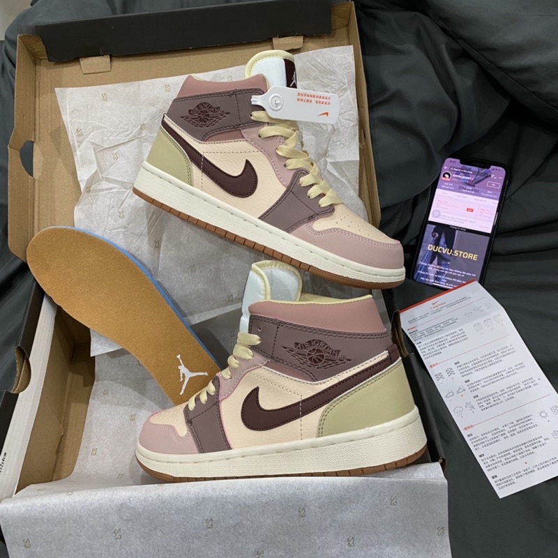 GIÀY AIR JD1 MID MILK TEA BROWR 1:1 SC [ FULL BOX + FREE SHIP ]