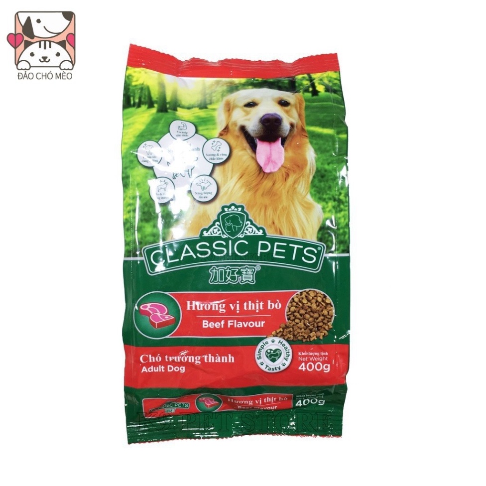 Thức ăn hạt cho chó lớn Classic Adult vị thịt bò hạt khô 400g - Đảo Chó Mèo