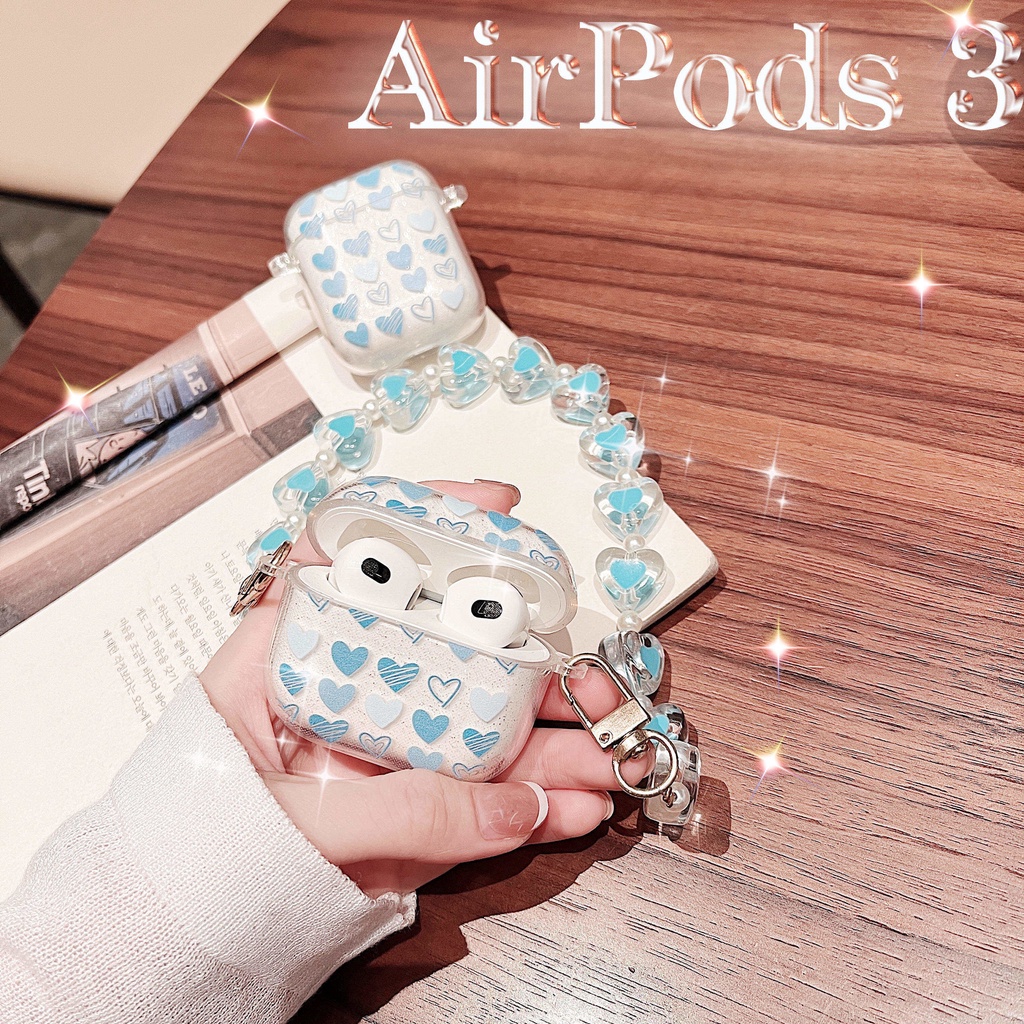Vỏ Bảo Vệ Hộp Sạc Tai Nghe AirPods3 AirPods3 Họa Tiết Hoạt Hình Trái Tim Màu Xanh Dương Lấp Lánh 2021 Mới