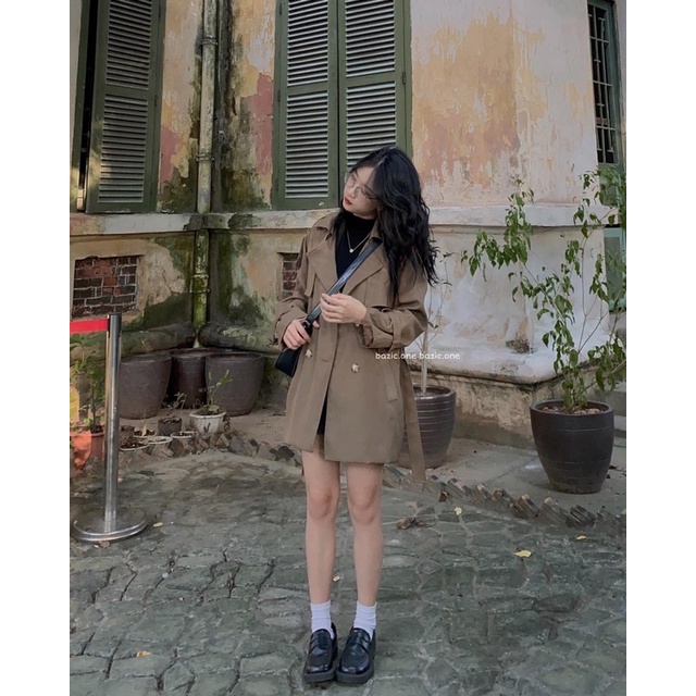 Áo trench coat 2 lớp, áo măng tô dáng dài kèm đai Bazic one