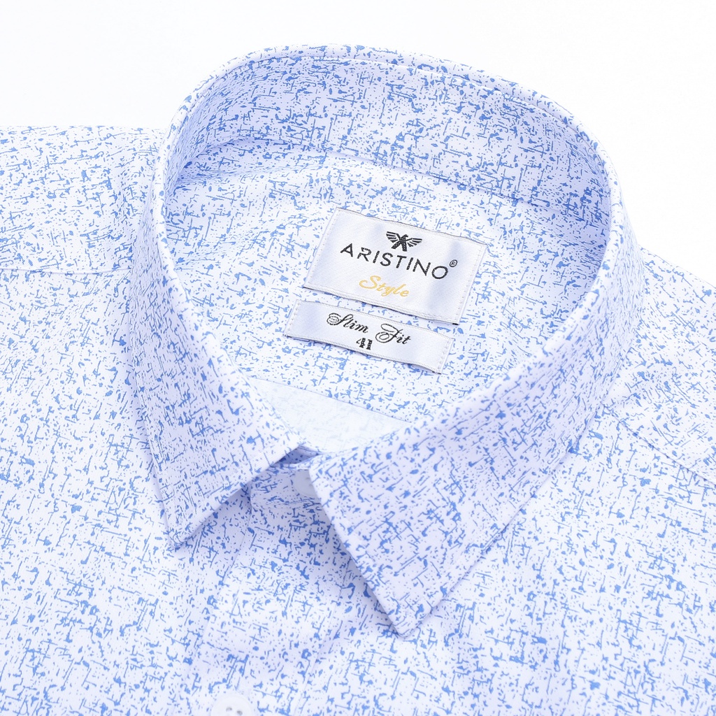 [MẪU MỚI] Áo sơ mi nam ngắn tay ARISTINO dáng Slim fit vừa vặn, trắng in sược xanh nổi bật và thời thượng - ASS217S2