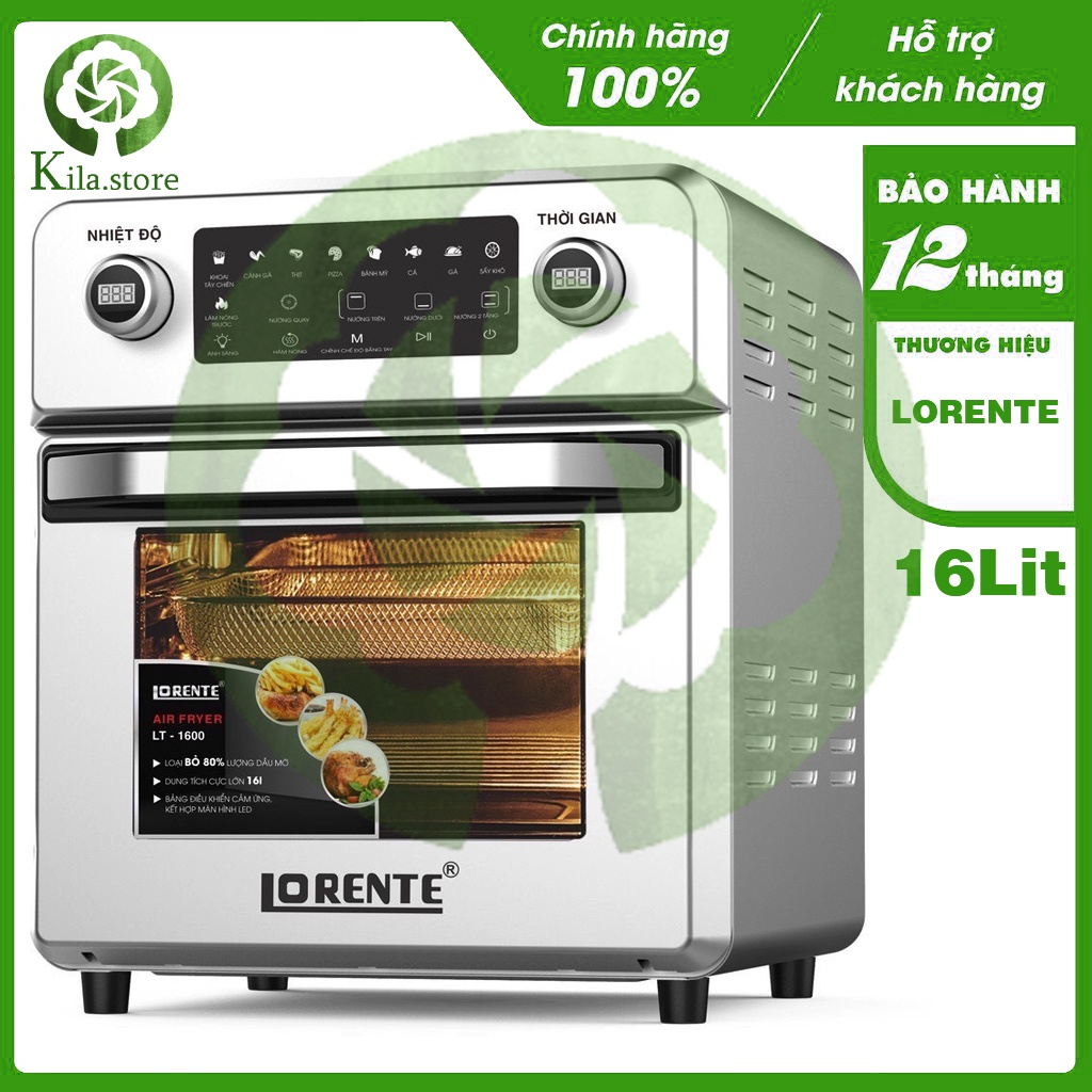 Nồi Chiên Không Dầu 16L Lorente LT 1600/LT1500 - Điều Khiển Cảm Ứng-8 Chế Độ Cài Đặt Sẵn - KILA