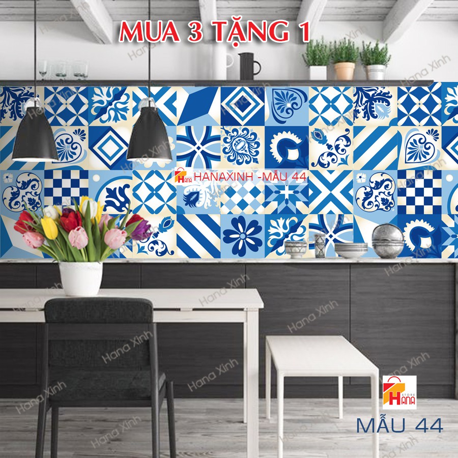 Mua 3 tặng 1 set decal gạch bông 60x120cm tông xanh blue