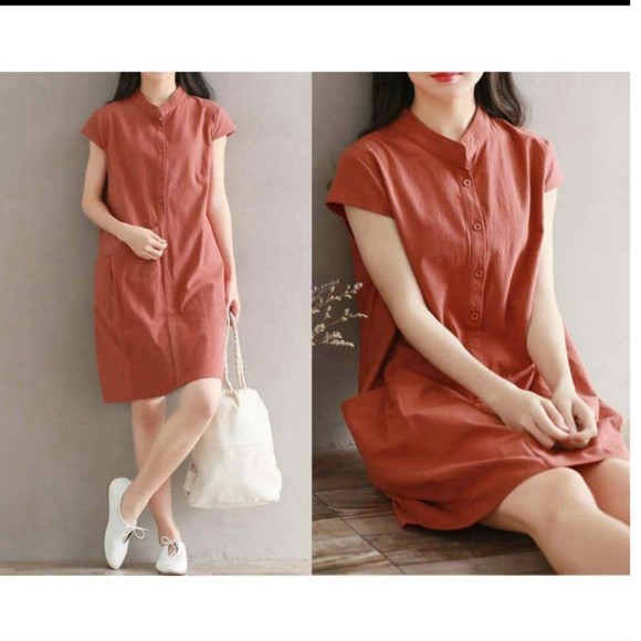 váy bầu cam cổ tàu dựng