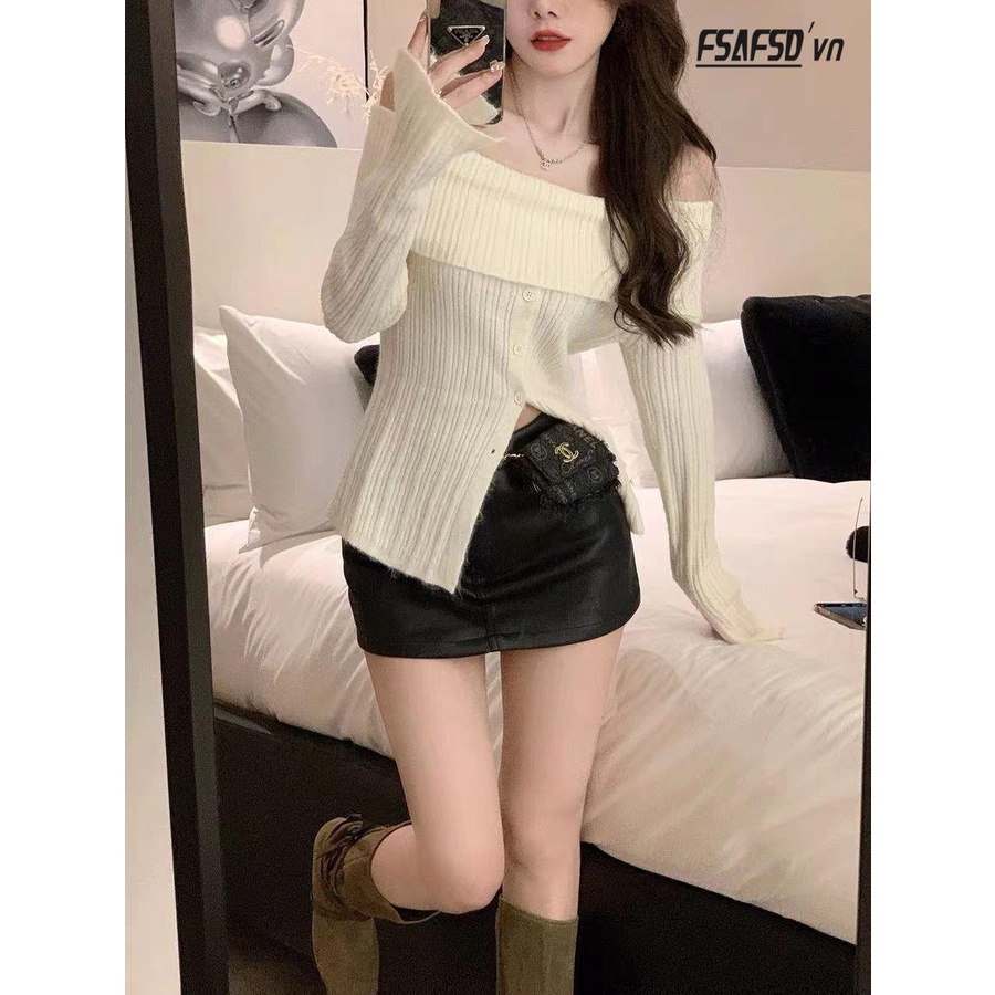 Áo Sweater Trễ Vai Màu Sắc Ngọt Ngào Thời Trang Mùa Thu 2022 Cho Nữ