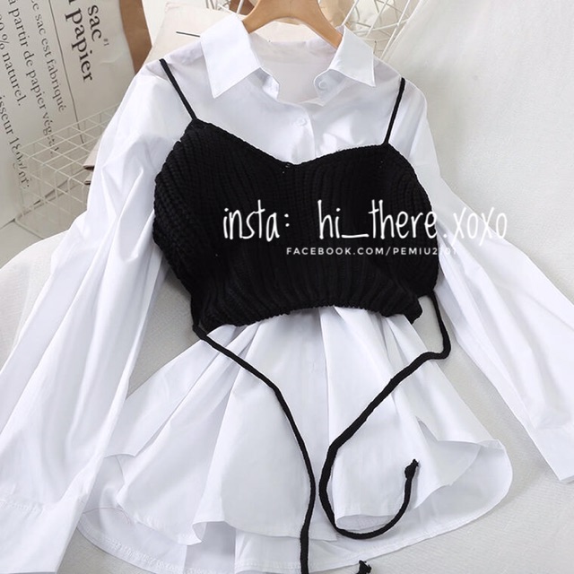 Set sơmi gile form rộng oversize