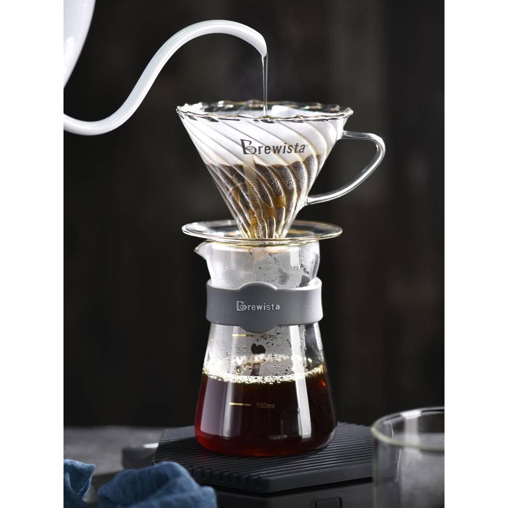 Bộ phễu V60 pha cà phê pour over thủy tinh Brewista Tornado Dripper & Server - Màu trong suốt