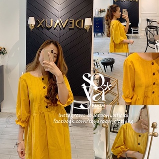 Đầm Linen xếp ly ngực, bo tay chun