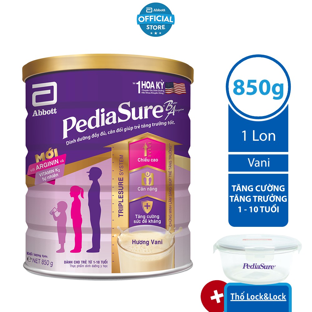 [Mã FMCGHOT giảm 5% đơn 250K] [Tặng 1 thố Lock&Lock] Sữa Pediasure hương Vani 850g