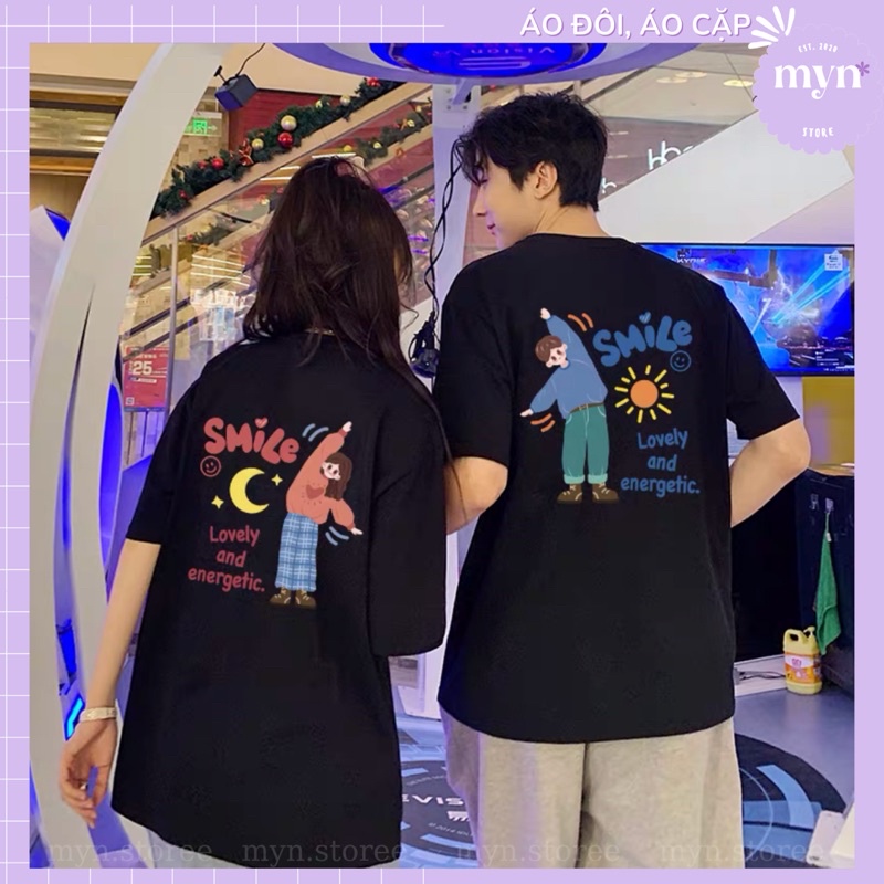 Áo thun cặp đôi Smile chất cotton, form rộng siêu đẹp, Áo phông cặp đôi Unisex Nam Nữ