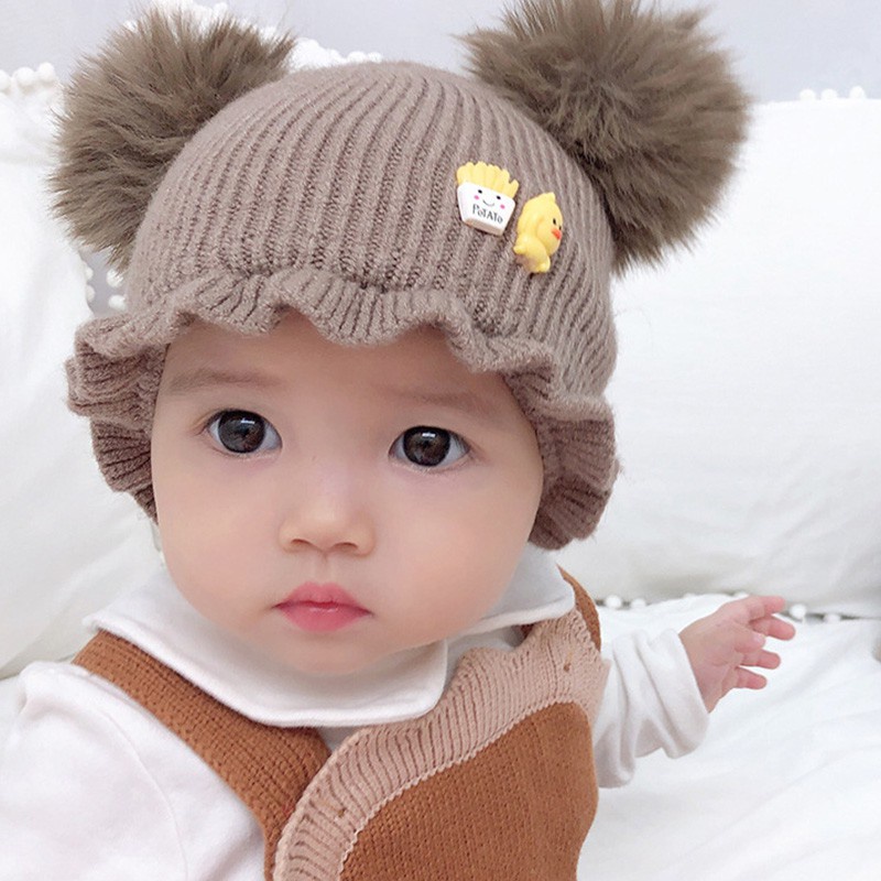 Mũ Dệt Kim Đính Quả Bông Cho Bé