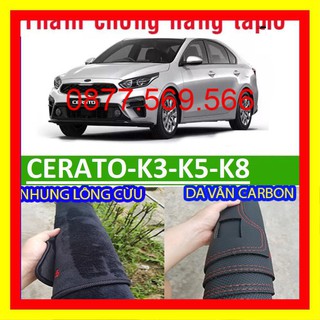 Thảm taplo kia cerato-k3-k5-k82021-2020-2019-2018-2017-2009-2004 nhung lông cừu-da vân carbon