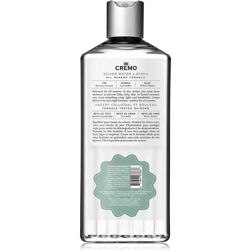 [Chuẩn AUTH] Sữa Tắm Nam Cremo All Season Body Wash Silver Water &amp; Birch 473ML