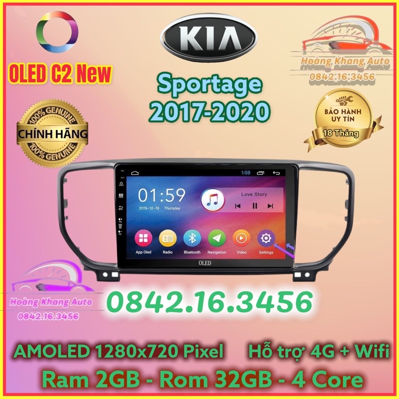 Màn hình Android OLED C2 New theo xe KIA SPORTAGE 2017 - 2020, 10 inch kèm dưỡng và canbus + jack nguồn zin theo xe