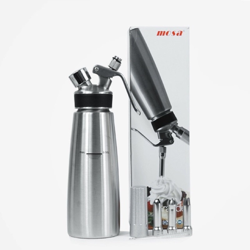 Bình Xịt Kem Tươi Mosa Inox 0.5L - Hàng Nhập Khẩu Bảo hành chính hãng 12 tháng