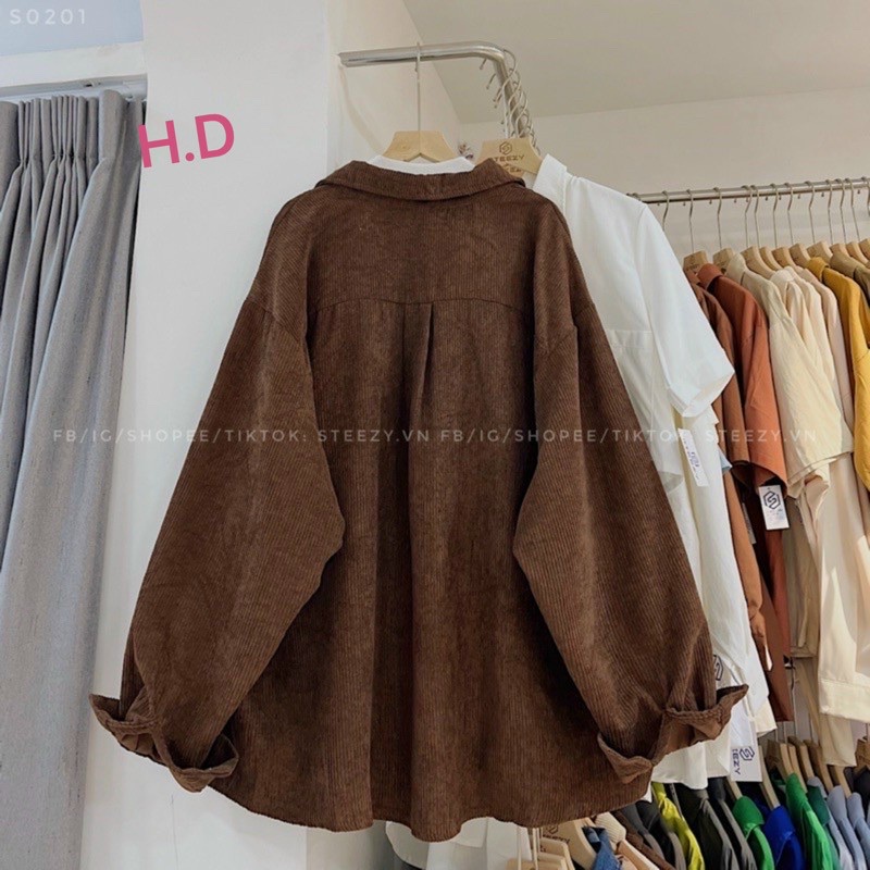 Áo sơ mi nam nữ , áo khoác sơ mi unisex oversize tay dài Ulzzang , vải nhung tăm form rộng