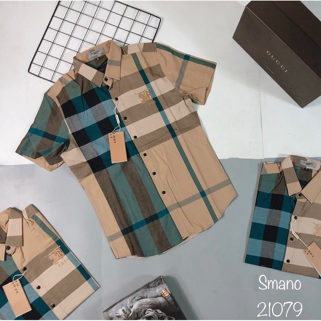 Sơ mi ngắn tay nam bbr kẻ nhiều màu, chất cotton không xù bai nhão, đủ size 40-75kg | BigBuy360 - bigbuy360.vn