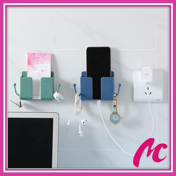 Khay Kệ Dán Tường Để Điện Thoại,Điều Khiển Thông Minh Có 2 Móc Treo Tiện Lợi,Khay Dán Tường Đa Năng Việt Nhật 5689_MC888
