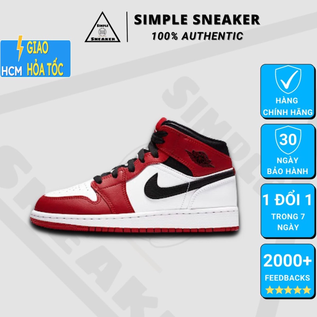 Giày Nike Jordan 1 Chính Hãng 💙FREESHIP💙 Jordan 1 Mid Chicago White Toe - Giày Sneaker Thể Thao Nike - Simple Sneaker