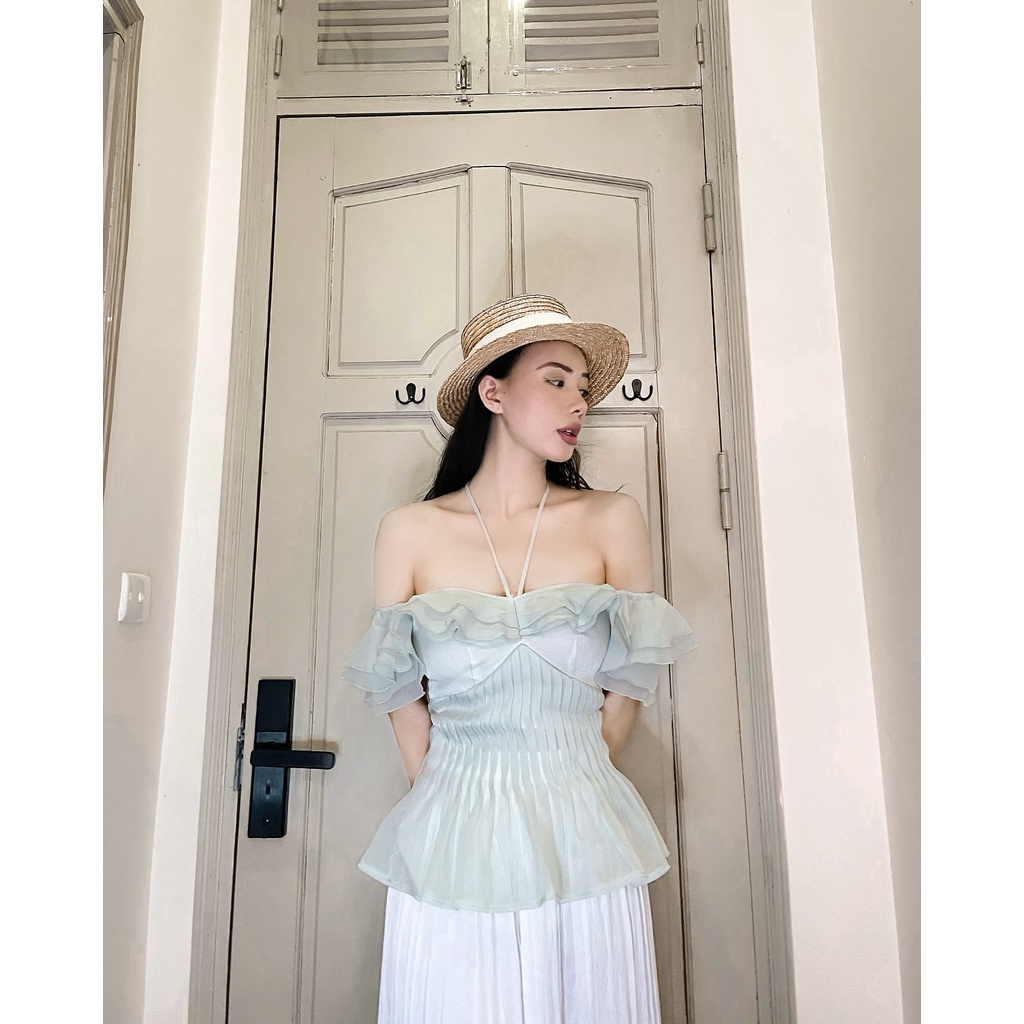 Áo Maya Top voan tơ trễ vai màu xanh Mint