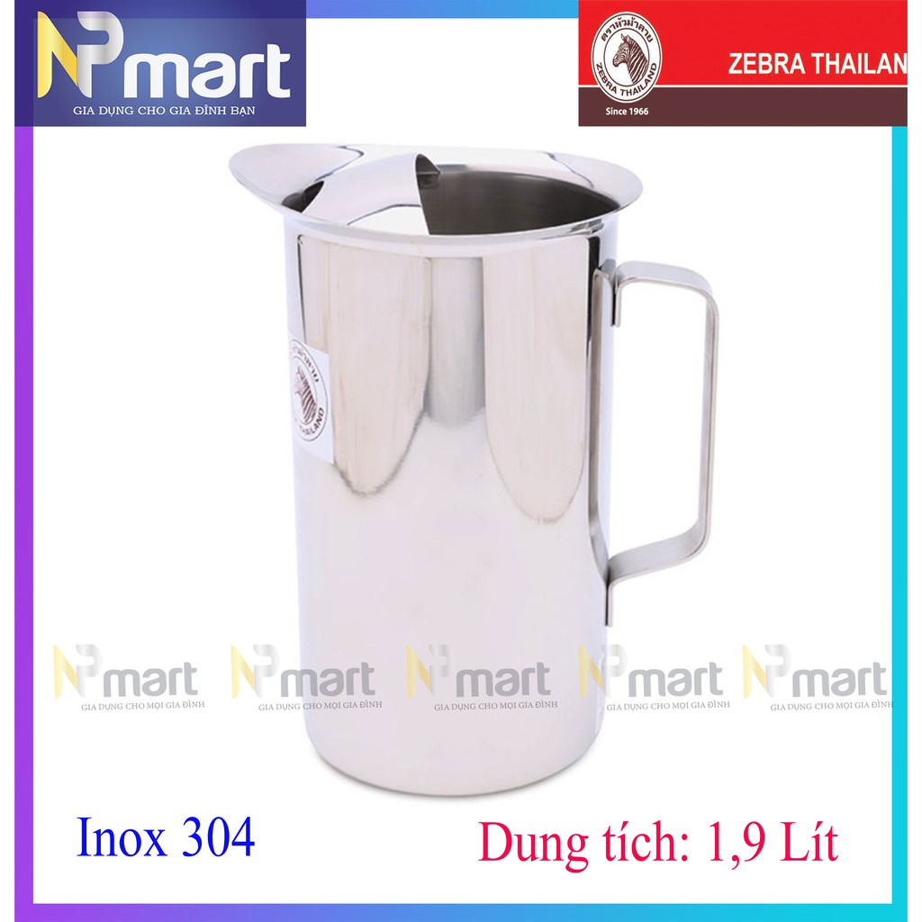 Ca đựng nước inox cao cấp 304 Zebra không nắp 1.9L 115011 -  11cm (Bạc)