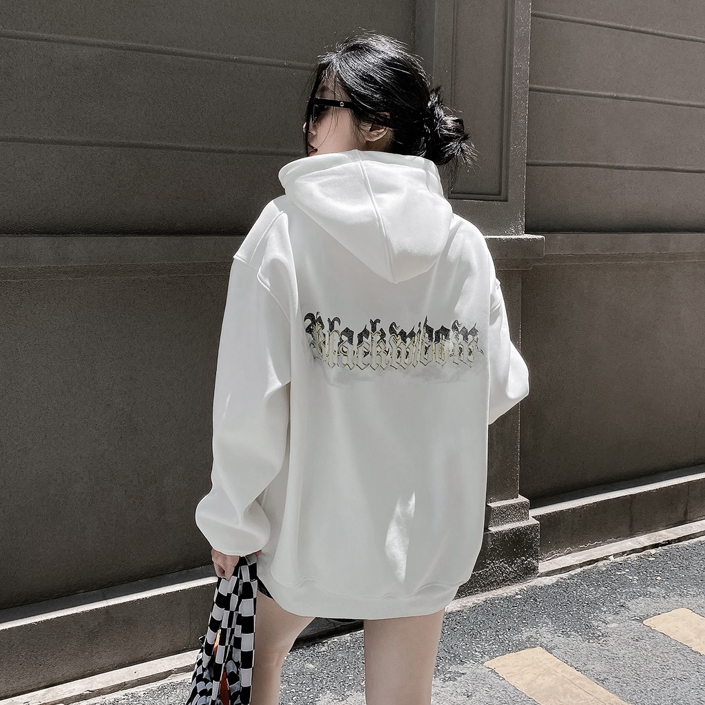 Áo Hoodie Black Widow Màu Trắng Trơn Unisex Chất Liệu Nỉ Bông Cotton Dày Dặn Form Rộng Thoải Mái Phong Cách Đơn Giản