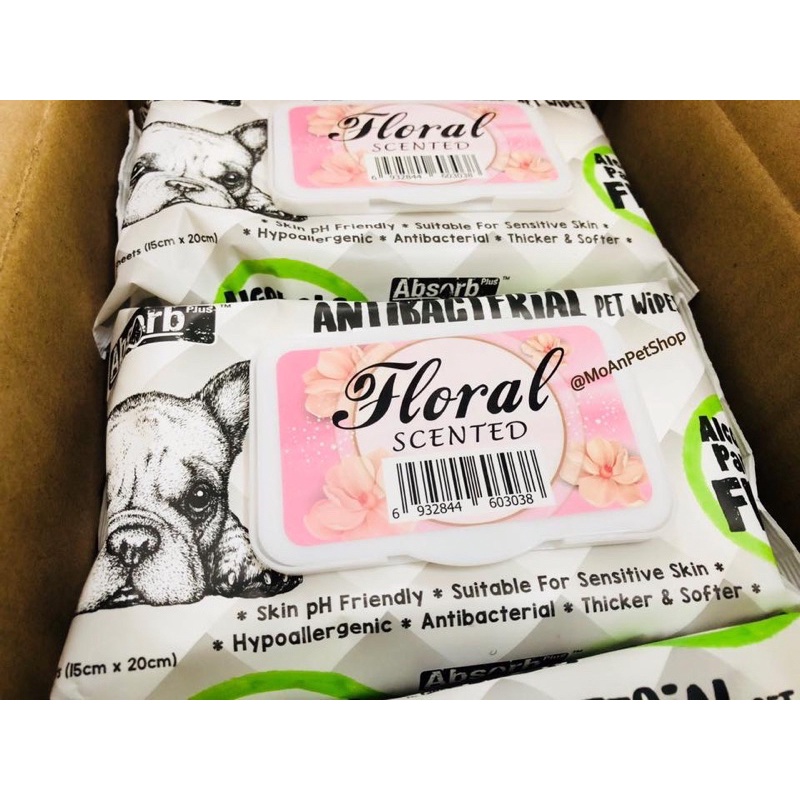 Khăn giấy ướt chó mèo Kit cat wipes / Absorb Plus, lau vệ sinh tai mặt chân, toàn thân kháng khuẩn nâ'm chó mèo 80 miếng