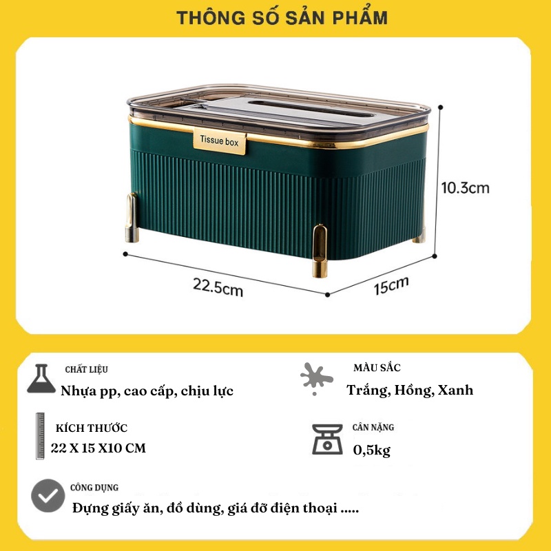 Hộp đựng giấy ăn khăn giấy ướt khẩu trang đồ nhựa sang trọng để bàn dạng rút decor đa năng 4 NGĂN cao cấp hiện đại