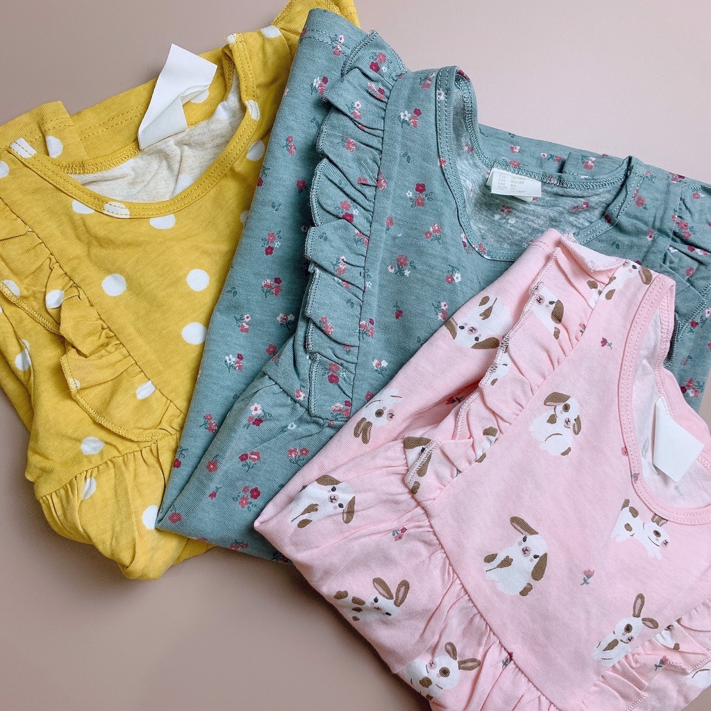 Váy cotton HM dài tay - vàng chấm bi trắng