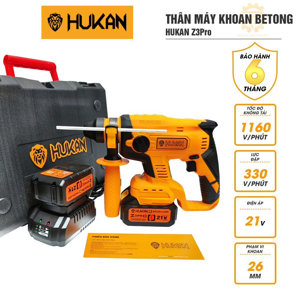 Máy khoan bê tông pin HUKAN Z3 PRO 21V không chổi than 3 chức năng
