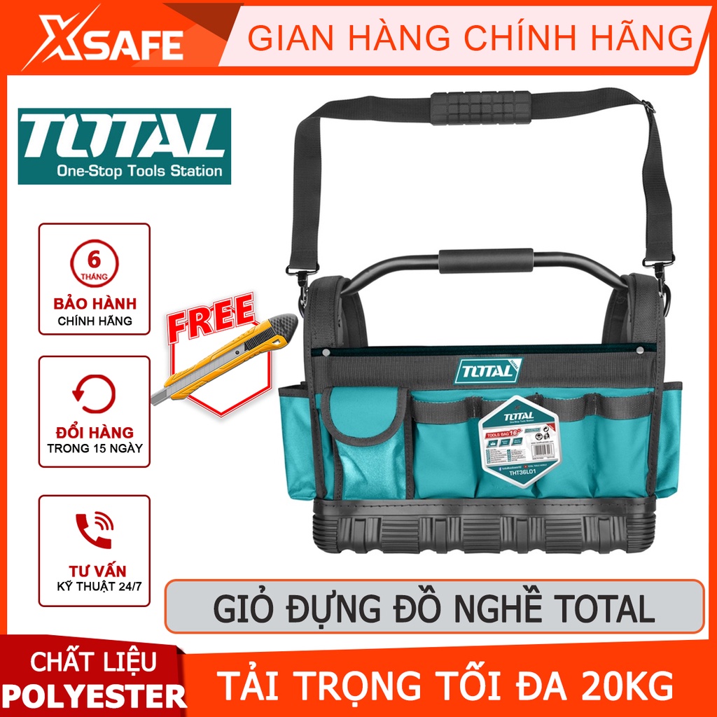 Giỏ đựng đồ nghề TOTAL THT36L01 Túi đựng dụng cụ kích thước 16 inch, 21 ngăn, chất liệu polyester 600D - [XSAFE]