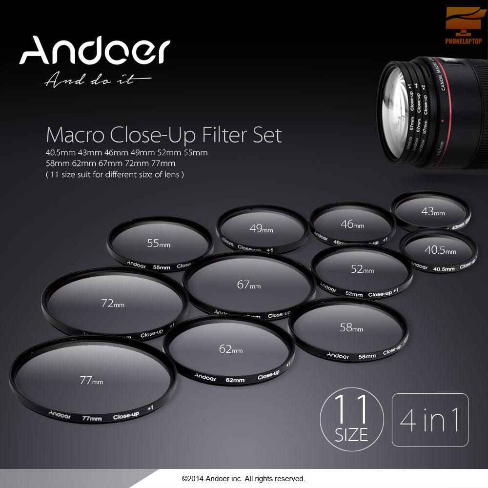 Lapt Andoer Bộ Lọc Macro 49mm + 1 + 2 + 4 + 10 Kèm Túi Đựng Cho Máy Ảnh Nikon Canon Sony Dslrs